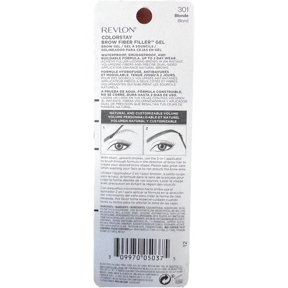 Revlon Colorstay Brow Fiber Filler Gel 301 BLONDE With Volumizing Fibers X2 - Picture 2 of 2